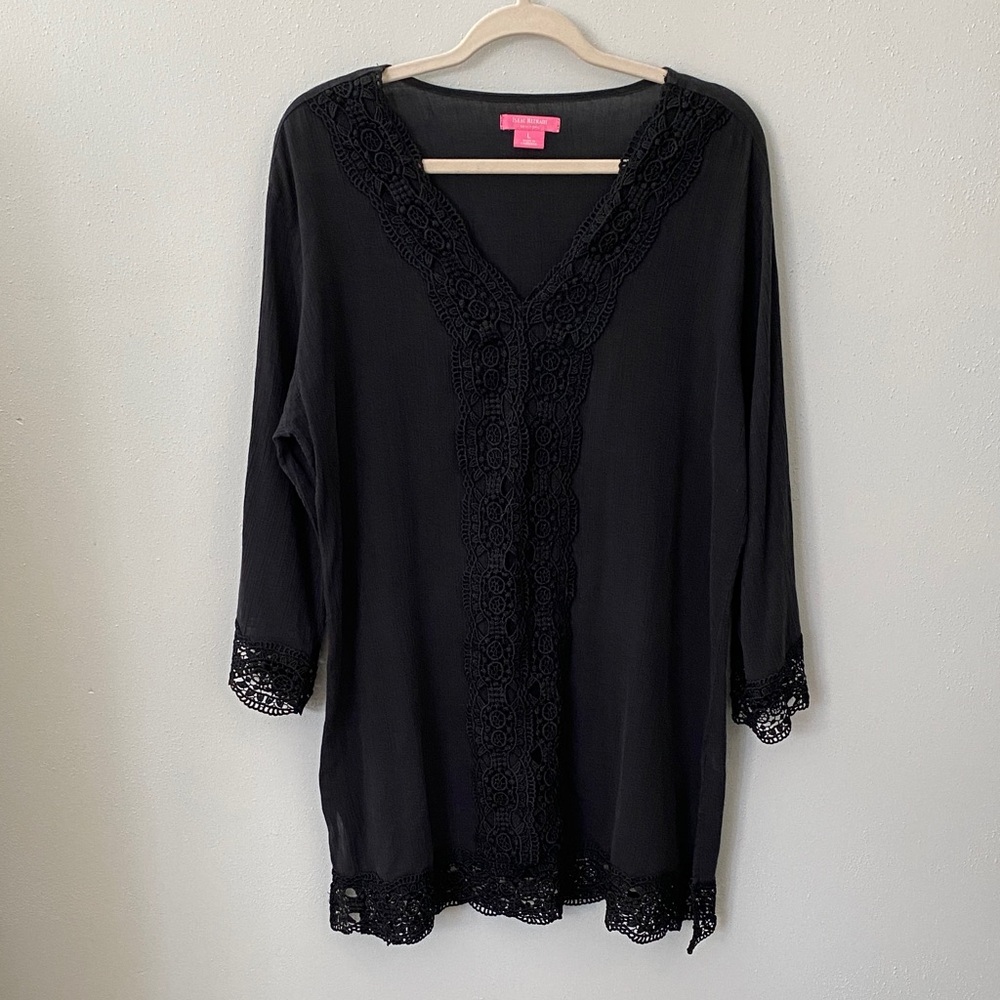 Isaac Mizrahi Black Lace Trim Swim Coverup